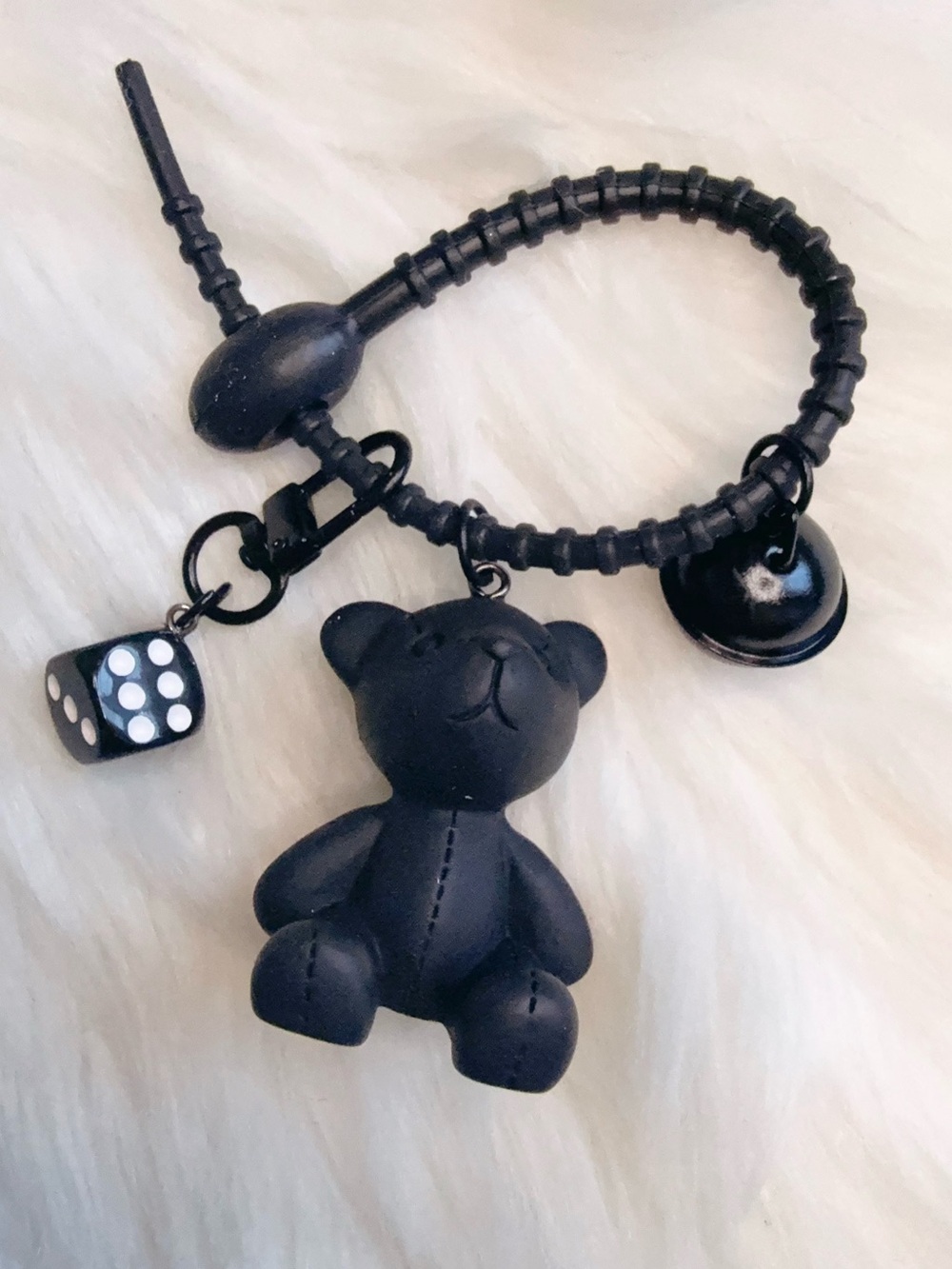 Black 3D faux leather bear keychain bag charm